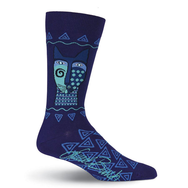 Men's Blue Felines Crew Socks Men's Socks K. Bell Socks - Laurel Burch Studios