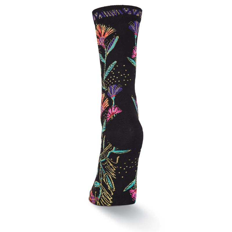 Women's Wild Flowers Crew Socks - Black-Women's Socks-K. Bell Socks-Laurel Burch Studios