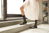 Women's Wild Flowers Crew Socks - Black-Women's Socks-K. Bell Socks-Laurel Burch Studios