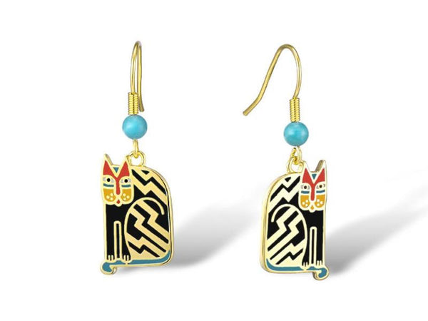 Aztec Cat Earrings - Black - Laurel Burch Studios