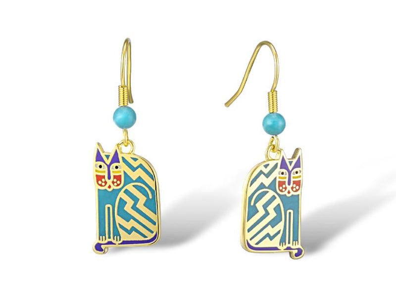 Aztec Cat Earrings - Teal - Laurel Burch Studios