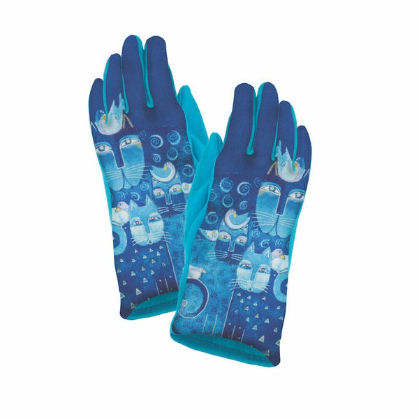 Azul Cats Sueded Touchscreen Gloves - Blue - Laurel Burch Studios