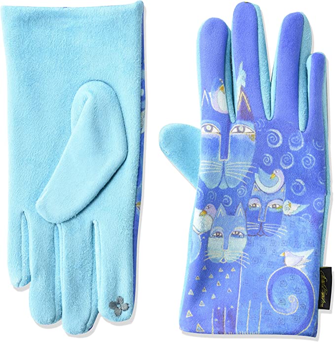 Azul Cats Sueded Touchscreen Gloves - Blue - Laurel Burch Studios