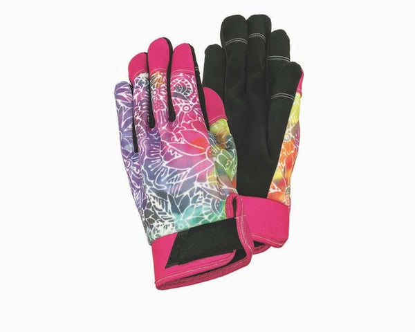 Batik Floral Work Gloves - Rainbow/Black - Laurel Burch Studios