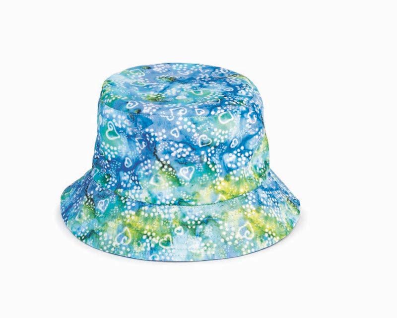 Batik Hearts Reversible Bucket Hat - Blue/Green - Laurel Burch Studios