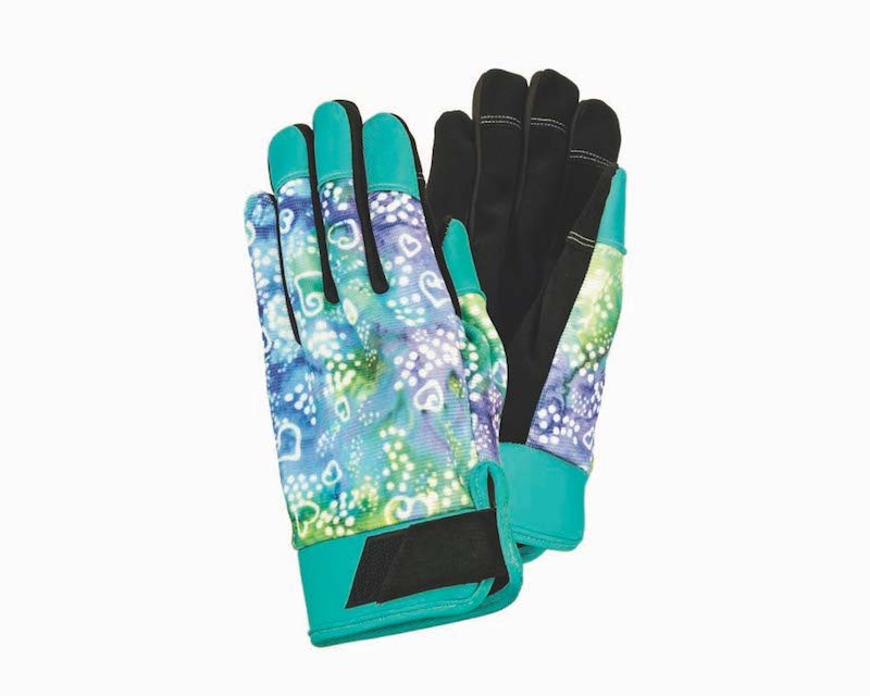 Batik Hearts Work Gloves - Blue/Green - Laurel Burch Studios