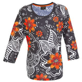 Black-White-Bright Floral Women's T-Shirt - 3/4 Sleeve - Laurel Burch Studios