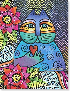 Blank Card: Blue Cat with Heart - Laurel Burch Studios