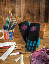 Blossom Embroidered Touchscreen Gloves - Black/Teal - Laurel Burch Studios