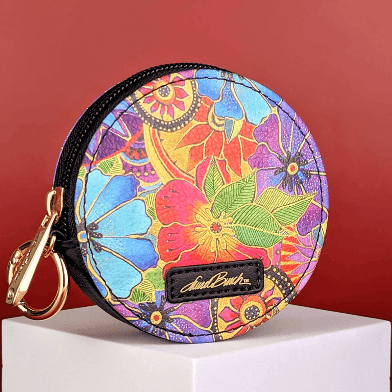 Blossoming Florals Round Zipper Case with Ring Clasp - Laurel Burch Studios