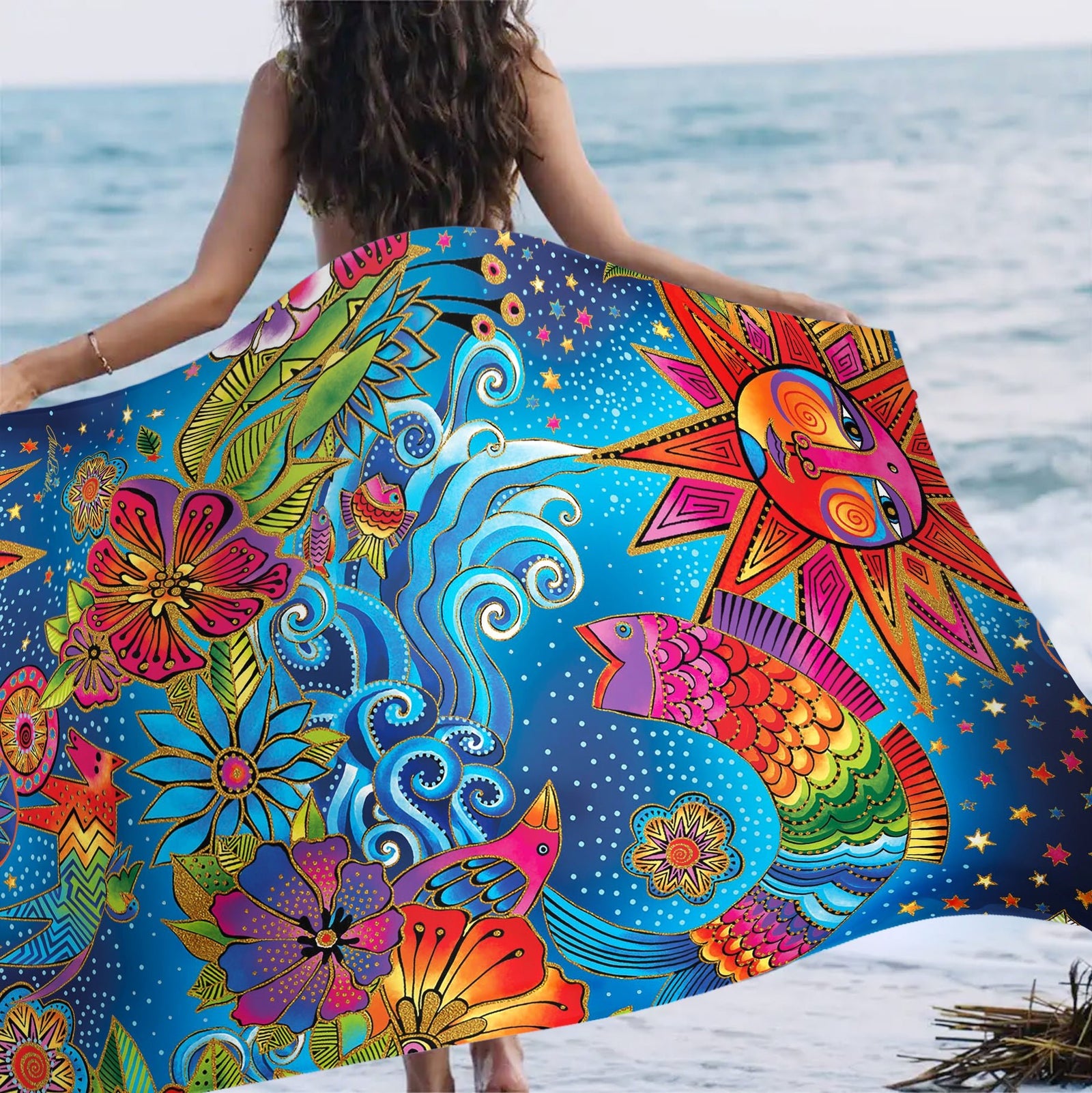 Celestial Magic Microfiber Beach Towel Laurel Burch Studios