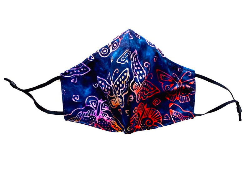 Dancing Butterfly Batik Reversible Cotton Face Mask -Navy/ Red - Laurel Burch Studios