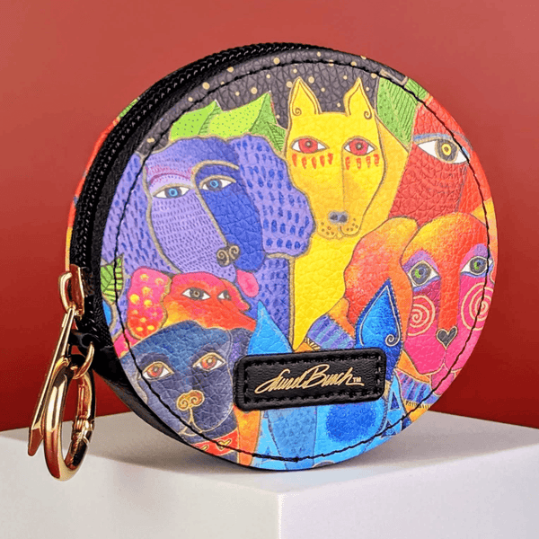 Dog and Doggies Round Zipper Case with Ring Clasp - Laurel Burch Studios