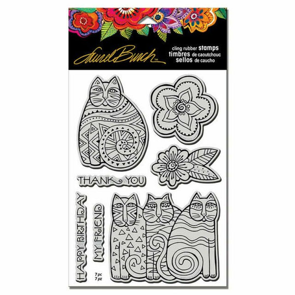 Feline Blooms Cling Rubber Stamps Set - Laurel Burch Studios