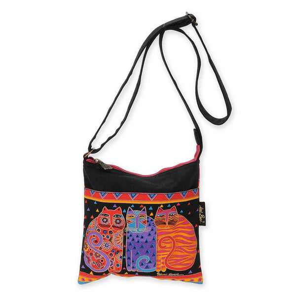 Laurel Burch Feline Friends Large Cutout Shoulder Purse – Black Cotton Tote Handbag