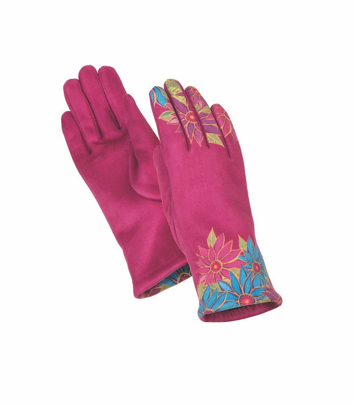 Floral Bouquet Sueded Gloves - Fuchsia - Laurel Burch Studios