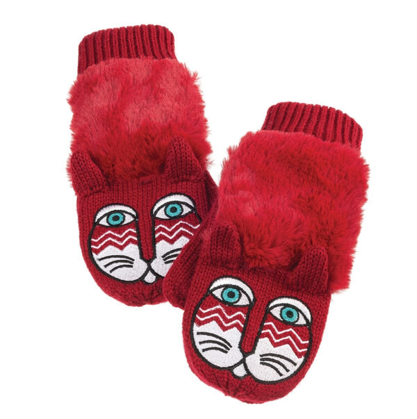 Fluffy Cat Critter Mittens - Red - Laurel Burch Studios