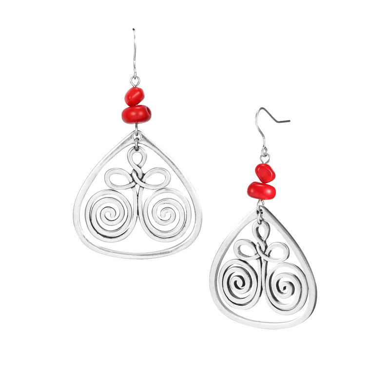 Golden Gate Earrings - Silver/Red Beads - Laurel Burch Studios