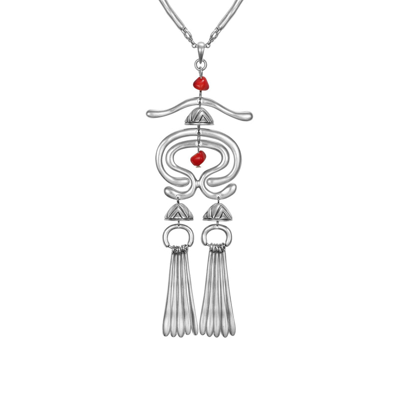 Haight Necklace - Silver/Red Beads - Laurel Burch Studios