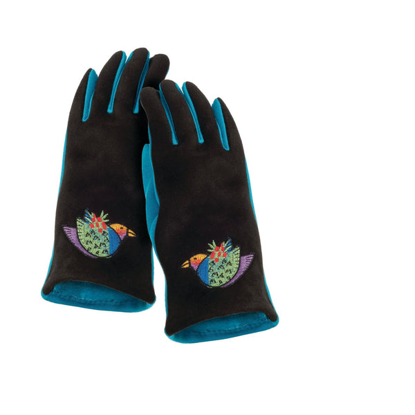 Holiday Bird Embroidered Microsuede Gloves - Laurel Burch Studios