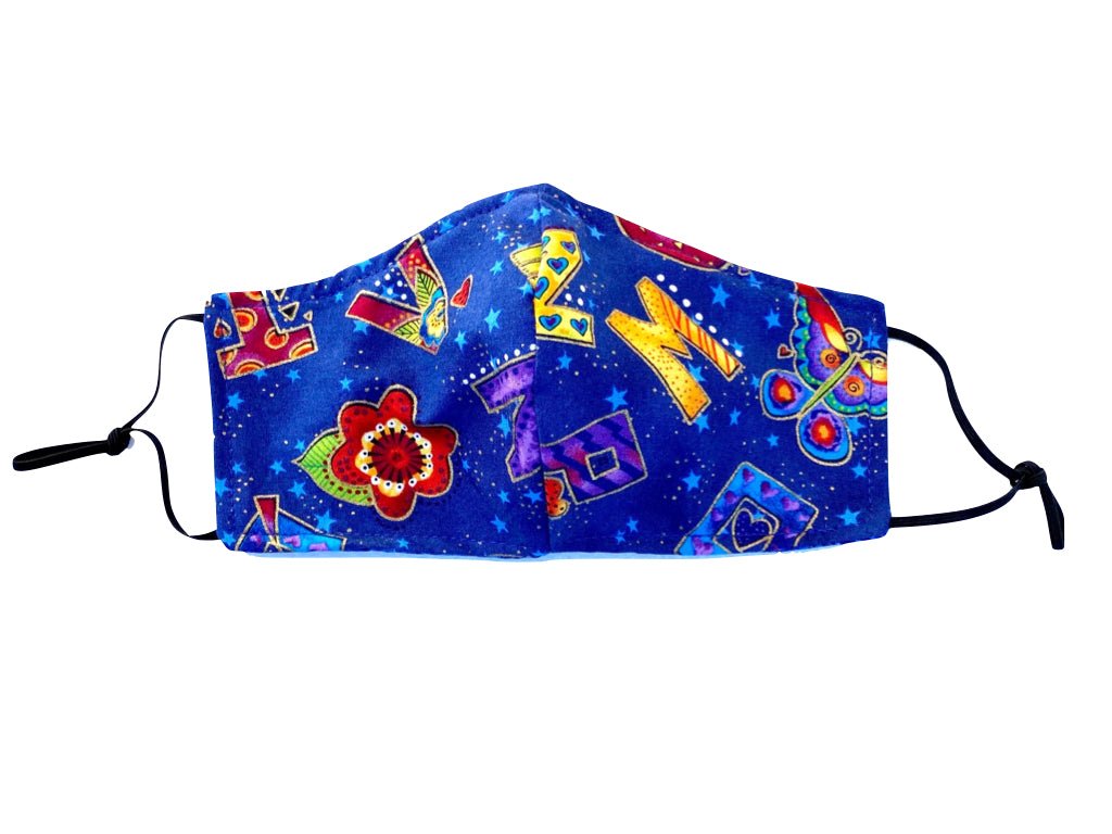 Alphabet Mask Kids' Alphabet Reversible Cotton Face Mask - Cobalt – Laurel Burch Studios