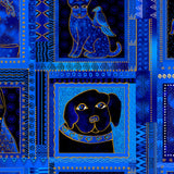 Kindred Canines Blocks by-the-yard - Royal Blue Metallic - Laurel Burch Studios