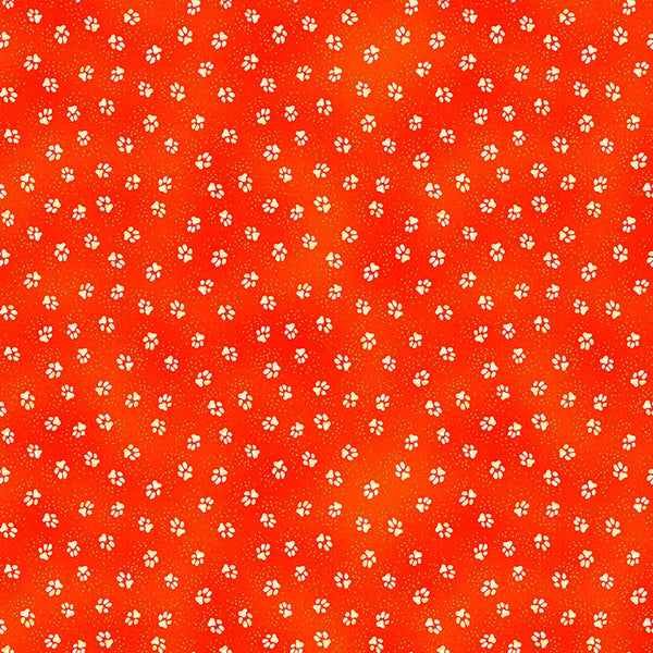 Kindred Canines Paw Prints by-the-yard - Dark Orange Metallic - Laurel Burch Studios