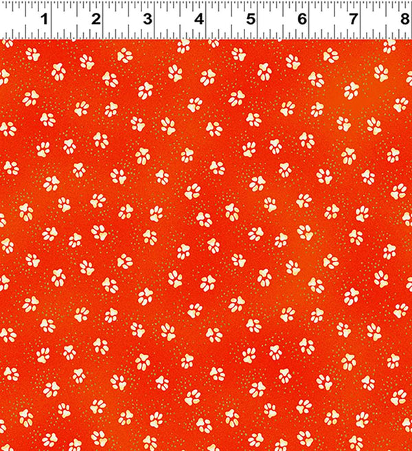 Kindred Canines Paw Prints by-the-yard - Dark Orange Metallic - Laurel Burch Studios