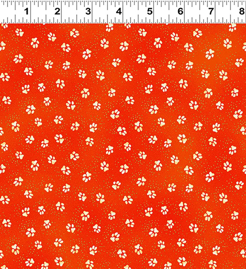 Kindred Canines Paw Prints by-the-yard - Dark Orange Metallic - Laurel Burch Studios