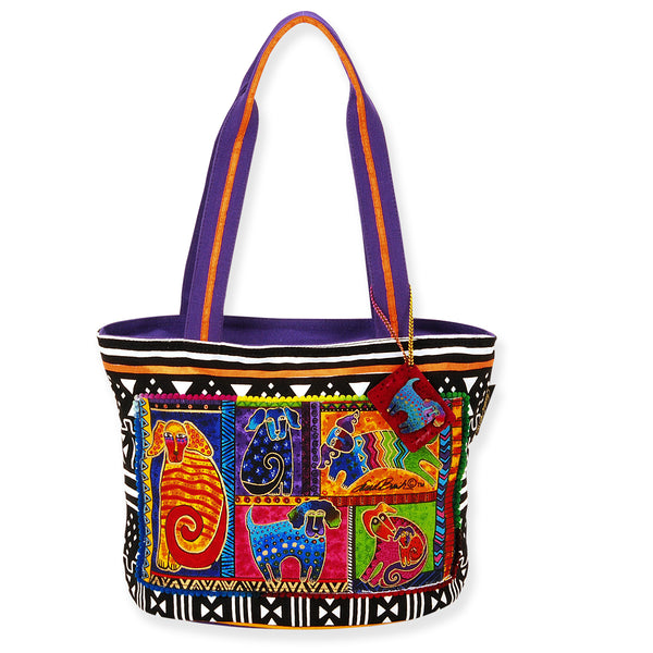 Dog Tails Patchwork Medium Tote Bags Sun'N'Sand - Laurel Burch Studios