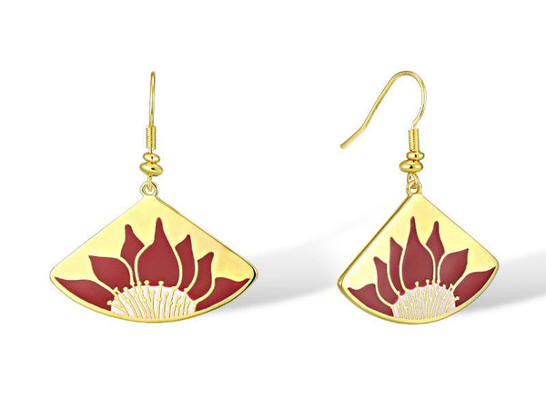 Lotus Earrings - Gold/Red - Laurel Burch Studios