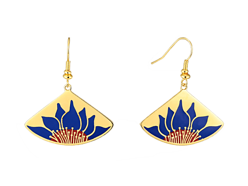 Lotus Flower Earrings - Gold/Blue - Laurel Burch Studios