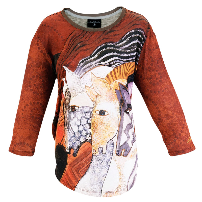 Moroccan Mares 3/4 Sleeve Women's T-Shirt - Laurel Burch Studios