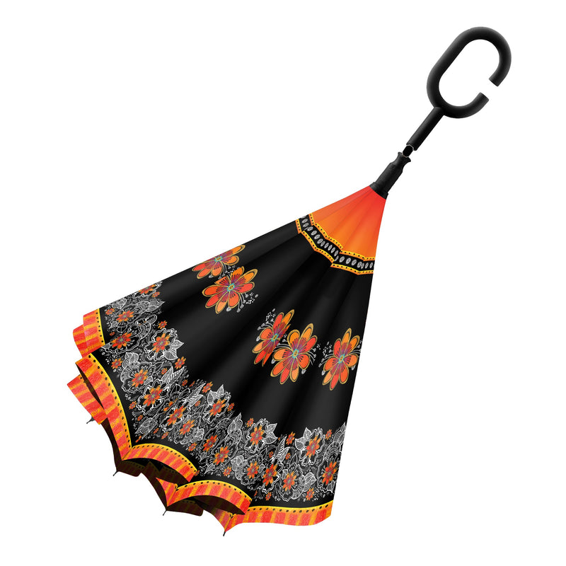 Orange Blossoms Reverse-Close Stick Umbrella - Laurel Burch Studios