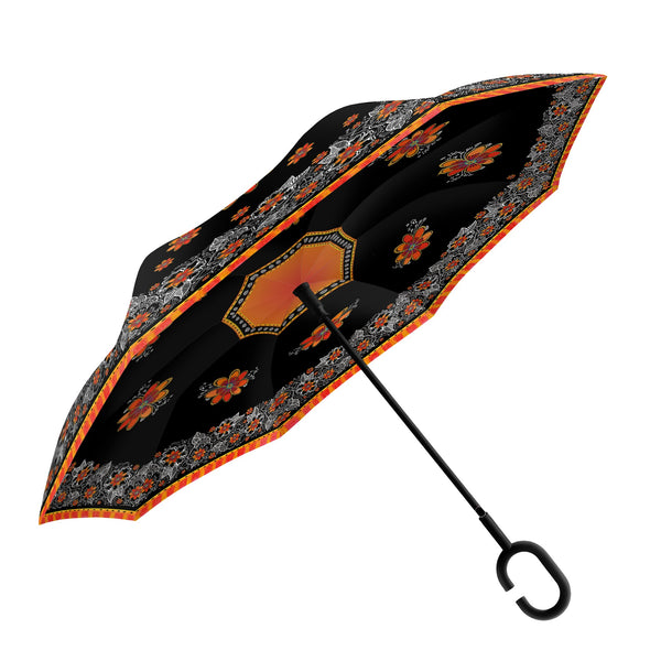 Orange Blossoms Reverse-Close Stick Umbrella | Laurel Burch Studios