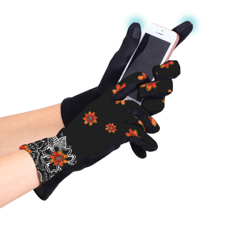 Orange Blossoms Touchscreen Gloves Black Laurel Burch Studios