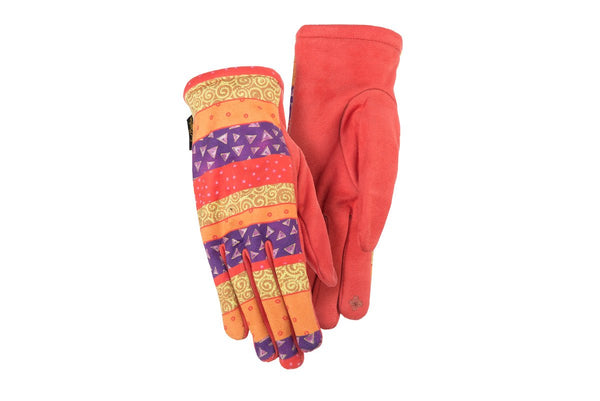 Patchwork Stripe Sueded Touchscreen Gloves - Multi/Coral - Laurel Burch Studios