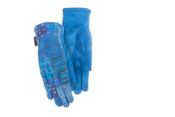Patchwork Sueded Touchscreen Gloves - Blue - Laurel Burch Studios
