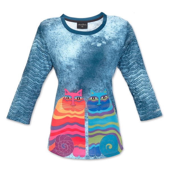 Rainbow Felines Women's T-Shirt - 3/4 Sleeve - Laurel Burch Studios