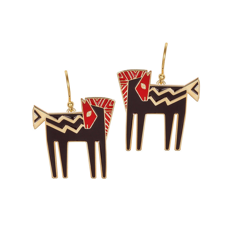 Temple Horse Earrings - Gold/Black - Laurel Burch Studios