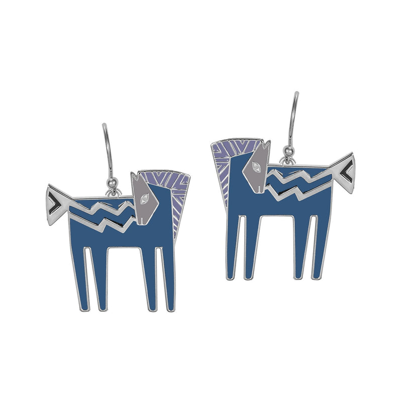 Temple Horse Earrings - Silver/Blue - Laurel Burch Studios