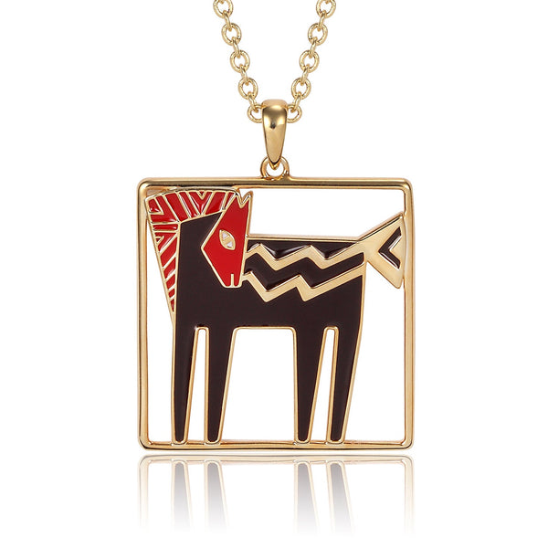 Temple Horse Necklace - Gold/Black - Laurel Burch Studios