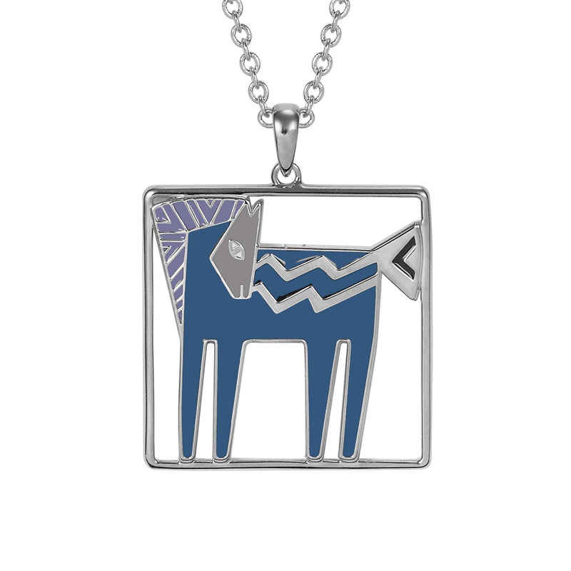 Temple Horse Necklace - Silver/Blue - Laurel Burch Studios
