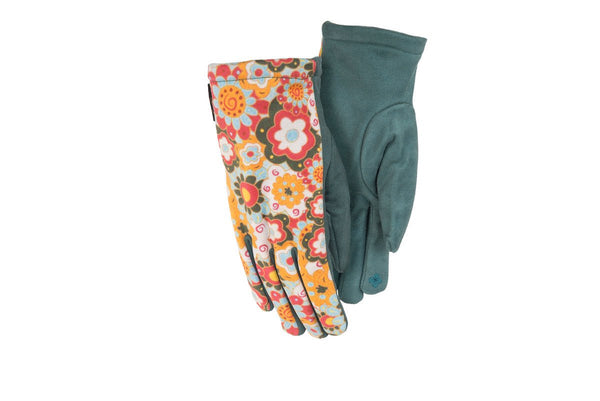 Vintage Floral Sueded Touchscreen Gloves - Multi/Green - Laurel Burch Studios
