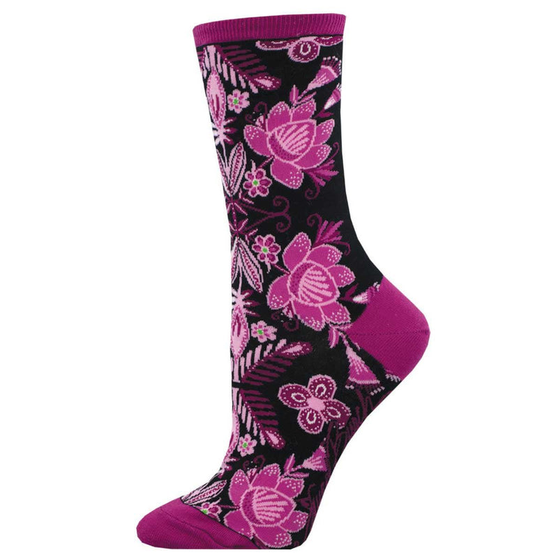Women's Fiesta Floral Crew Socks - Black - Laurel Burch Studios