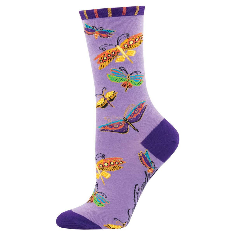 Women’s Flutterbyes Crew Socks – Purple - Laurel Burch Studios