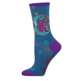 Women's Moonside Cat Crew Socks - Teal - Laurel Burch Studios