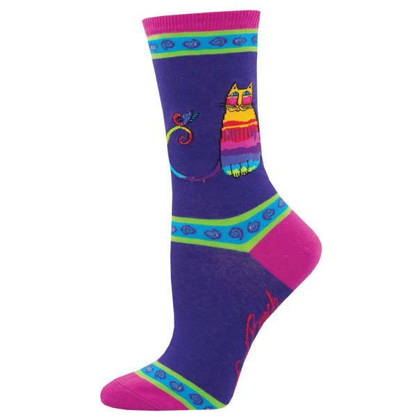 Women's Rainbow Cat Crew Socks – Purple - Laurel Burch Studios