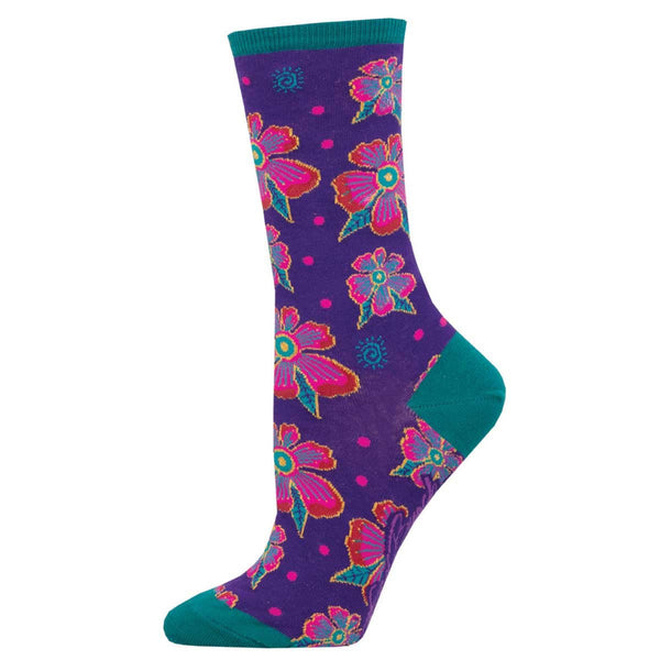 Women's Santa Fe Floral Crew Socks - Purple - Laurel Burch Studios