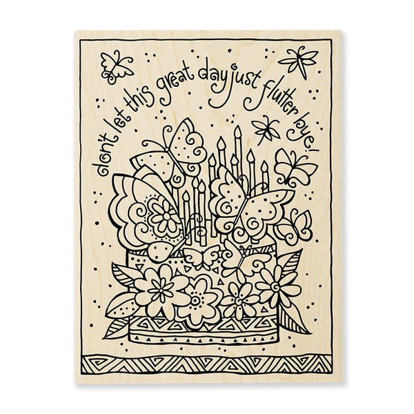 Wooden Flutterbye Birthday Cake Stamp - Laurel Burch Studios